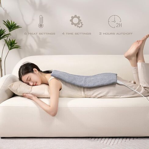 SAFER Electric Heating Pad for Back,Cramps,Neck,Shoulder,Arms,Legs,Abdomen & Knee Pain Relief,Quick-Heat Pad with LCD Control Panel,Auto Shut Off,Machine Washable,12"x24"（Silver Gray ） in Kuwait