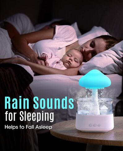 Rain Cloud Humidifier Water Drip, Mushroom Diffuser, Cloud Humidifier Rain Drop, Rain Sounds for Sleeping, Rain Cloud Diffuser in Saudi Arabia