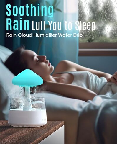 Rain Cloud Humidifier Water Drip, Mushroom Diffuser, Cloud Humidifier Rain Drop, Rain Sounds for Sleeping, Rain Cloud Diffuser in Saudi Arabia