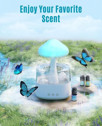 Rain Cloud Humidifier Water Drip, 2 in 1 Humidifier with Essential Oil Diffuser,450ml Cloud Humidifier Rain Drop,Mushroom Humidifier with 7 Colors for Sleeping Relaxing in Kuwait