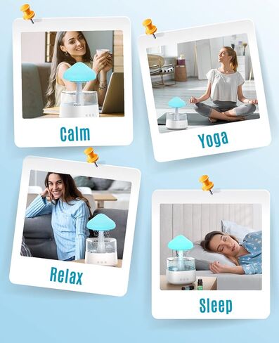 Rain Cloud Humidifier Water Drip, 2 in 1 Humidifier with Essential Oil Diffuser,450ml Cloud Humidifier Rain Drop,Mushroom Humidifier with 7 Colors for Sleeping Relaxing in Kuwait