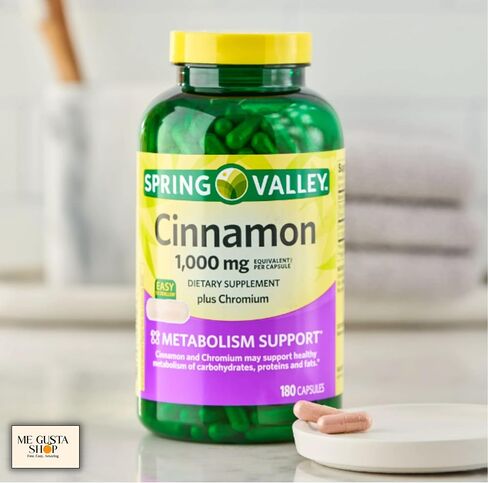 كبسولات القرفة والكروم من سبرينج فالي، مكمل غذائي، 1000 مجم، 180 قطعة (عبوة 01) + ملصق Me Gustas in Kuwait