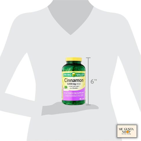 كبسولات القرفة والكروم من سبرينج فالي، مكمل غذائي، 1000 مجم، 180 قطعة (عبوة 01) + ملصق Me Gustas in Kuwait