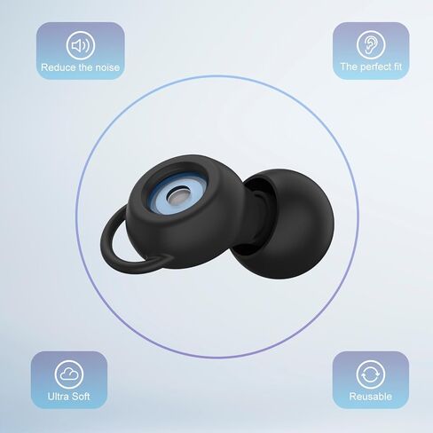 سدادات أذن مومبا للنوم وإلغاء الضوضاء من السيليكون، سدادات أذن قابلة لإعادة الاستخدام للنوم والشخير والحفلات الموسيقية والرحلات الجوية، سدادات أذن لحماية السمع مع 8 أطراف أذن إضافية بمقاس XS/S/M/L، أسود in Kuwait