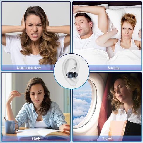 سدادات أذن مومبا للنوم وإلغاء الضوضاء من السيليكون، سدادات أذن قابلة لإعادة الاستخدام للنوم والشخير والحفلات الموسيقية والرحلات الجوية، سدادات أذن لحماية السمع مع 8 أطراف أذن إضافية بمقاس XS/S/M/L، أسود in Kuwait