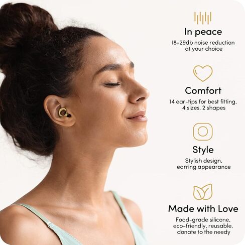سدادات أذن Audree Style لتقليل الضوضاء، سدادات أذن عالية الدقة قابلة لإعادة الاستخدام للحفلات الموسيقية والموسيقيين والدراجات النارية والدراسة والآباء والحفلات ورحلات الطيران وحساسية الضوضاء، 18-29 ديسيبل، ذهبي in Kuwait