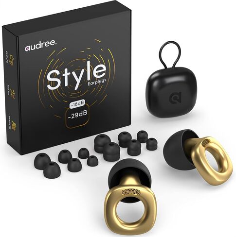سدادات أذن Audree Style لتقليل الضوضاء، سدادات أذن عالية الدقة قابلة لإعادة الاستخدام للحفلات الموسيقية والموسيقيين والدراجات النارية والدراسة والآباء والحفلات ورحلات الطيران وحساسية الضوضاء، 18-29 ديسيبل، ذهبي in Kuwait