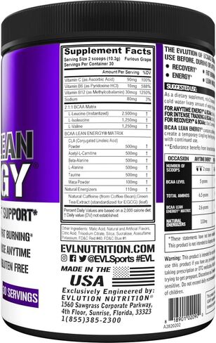 EVL BCAA Lean Energy Powder - Pre Workout Green Tea Fat Burner Support with BCAAs Amino Acids and Clean Energizers - BCAA Powder Post Workout Recovery Drink for Lean Muscle Recovery - Cherry Limeade in Kuwait