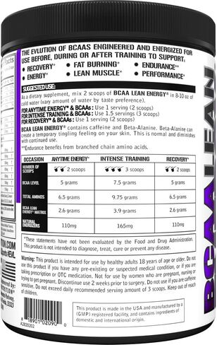EVL BCAA Lean Energy Powder - Pre Workout Green Tea Fat Burner Support with BCAAs Amino Acids and Clean Energizers - BCAA Powder Post Workout Recovery Drink for Lean Muscle Recovery - Cherry Limeade in Kuwait