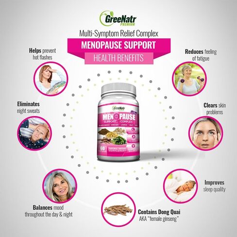 Herbal Menopause Support Complex for Hot Flashes, Night Sweats & Mood Swings Relief. Promotes Balanced Hormone Levels - Black Cohosh, Dong Quai, Licorice Root & Kelp Leaves (1 Bottle) in Saudi Arabia
