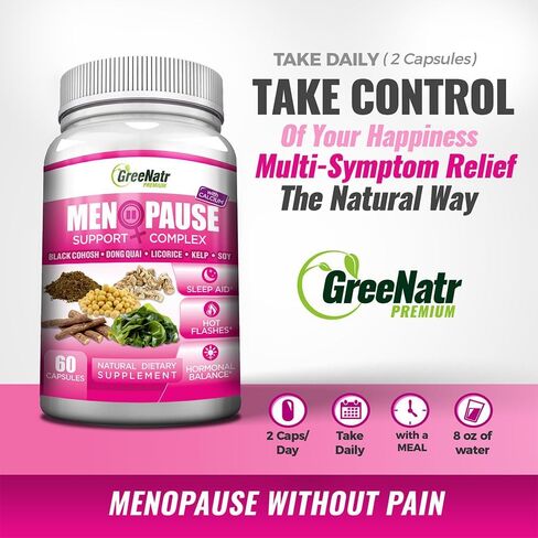 Herbal Menopause Support Complex for Hot Flashes, Night Sweats & Mood Swings Relief. Promotes Balanced Hormone Levels - Black Cohosh, Dong Quai, Licorice Root & Kelp Leaves (1 Bottle) in Saudi Arabia