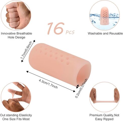 16 Pcs Gel Finger Cots with Air Holes, Silicone Finger Sleeves Cover Protection for Finger Tips, Breathable Finger Caps Gloves Finger Protectors for Eczema Wounds Cracking Blisters Broken Arthritis in Kuwait