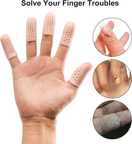 16 Pcs Gel Finger Cots with Air Holes, Silicone Finger Sleeves Cover Protection for Finger Tips, Breathable Finger Caps Gloves Finger Protectors for Eczema Wounds Cracking Blisters Broken Arthritis in Kuwait