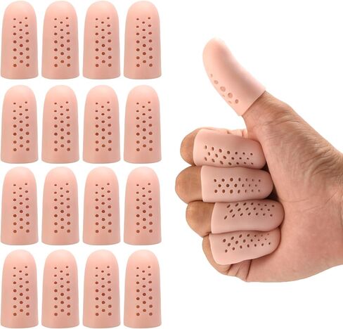 16 Pcs Gel Finger Cots with Air Holes, Silicone Finger Sleeves Cover Protection for Finger Tips, Breathable Finger Caps Gloves Finger Protectors for Eczema Wounds Cracking Blisters Broken Arthritis in Kuwait