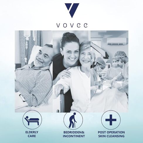 VOVEE Adult Wash Gloves for Incontinence | Disposable Body Cleansing Gloves | Unscented, Pre-moistened Wet Wipes with Barrier Cream & Dimethicone - 10 Gloves in Saudi Arabia