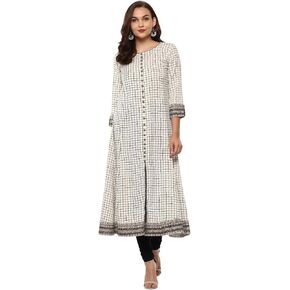 Yash Gallery Women's Cotton Slub Checks Print Anarkali Kurta