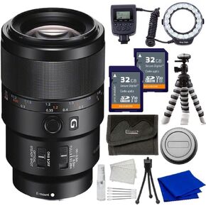 مجموعة عدسات سوني FE 90 ملم F2.8-22 Macro G OSS (SEL90M28G) مع حقيبة ظهر، بطاقة ذاكرة 128 جيجا بايت و64 جيجا بايت، حامل ثلاثي مرن، المزيد in Kuwait