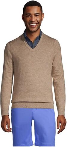Lands' End Men's Classic Fit Fine Gauge Supima Cotton V-Neck Sweater in Saudi Arabia