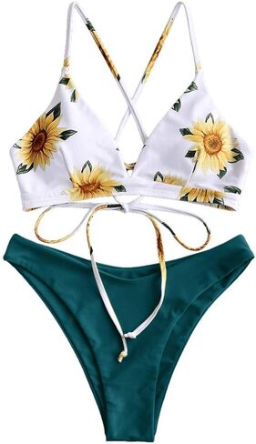 ZAFUL المرأة مثير مثلث مجموعة البكيني الأزهار طباعة السباغيتي حزام 2 قطعة ملابس السباحة تقاطعات عالية قطع ثوب السباحة in Kuwait