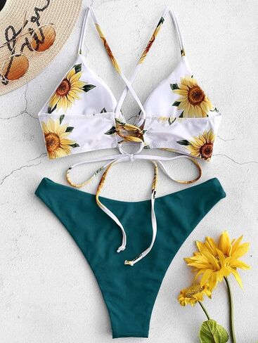 ZAFUL المرأة مثير مثلث مجموعة البكيني الأزهار طباعة السباغيتي حزام 2 قطعة ملابس السباحة تقاطعات عالية قطع ثوب السباحة in Kuwait