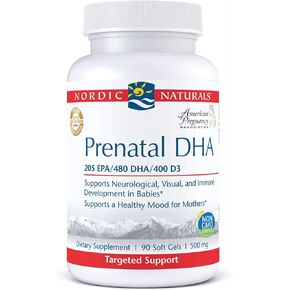 Nordic Naturals Pro Prenatal DHA, Unflavored - 830 mg Omega-3 + 400 IU Vitamin D3-90 Soft Gels - Supports Brain Development in Babies During Pregnancy & Lactation - Non-GMO - 45 Servings in Kuwait