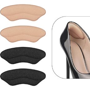 Heel Pads for Shoes That are Too Big - 4 Pairs Foamed Cotton Heel Cushions for Pain Relief & Tighter Fit - Heel Grips for Men Women's Shoes (Black)