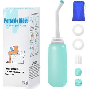 RUFCRIL Peri Bottle, Portable Travel Bidet with Bag, TPE Material Can Be Boiled, 17oz/500ml with 2 Sealing Rings,Essentials for Postpartum Perineal Care,Hemorrhoid Treatment,and Baby(Blue)