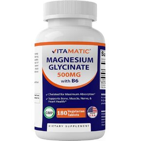 2 Packs Vitamatic Magnesium Glycinate 500mg per Tablet - 180 Vegetarian Tablets (Uncoated) - Added B6 for Maximum Absorption - Supports Muscle, Joint, and Heart Health* in Saudi Arabia