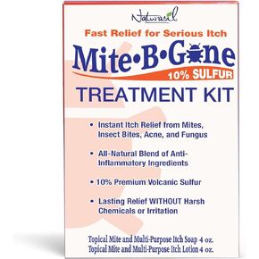 عناية طبيعية بالكامل بعد العض من Mite-B-Gone - لوشن كبريت مضاد للحكة 118 مل + صابونة واحدة | مجموعة علاجية للعضات والحكة والانزعاج | آمن للأطفال والكبار | سريع المفعول وفعال لجميع أنواع البشرة in Kuwait
