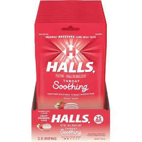 HALLS الحلق المهدئ (HALLS Breezers سابقًا) قطرات الحلق بالتوت البارد، 12 عبوة من 25 قطرة (300 قطرة إجمالية)