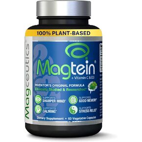 Magtein Original Inventors Brain Formula - Clinically Studied, Highly Absorbable Magnesium L-Threonate to Improve Memory, Cognition, Stress Relief and Sleep Quality - 60 Veg Caps