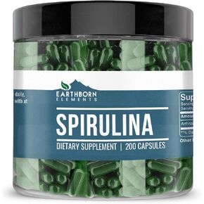 Earthborn Elements Spirulina 200 Capsules, Pure & Undiluted, No Additives in Kuwait