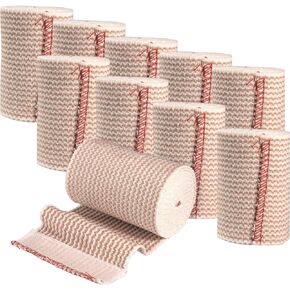Elastic Bandage Wrap with Self-Closure [Pack of 10] 2 Inch Comfort Athletic Compression Roll, 5 Yards Stretched for Customized Compression on Knee, Ankle, Wrist + Vakly First Aid Kit Guide (2''X10) in Saudi Arabia