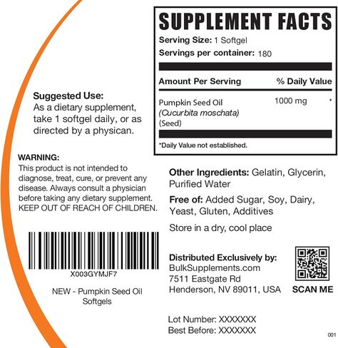 BULKSUPPLEMENTS.COM كبسولات زيت بذور اليقطين - مكمل زيت بذور اليقطين، زيت بذور اليقطين 1000 مجم، كبسولات زيت بذور اليقطين - خالية من الغلوتين، 1 كبسولة هلامية لكل وجبة، 180 كبسولة هلامية in Kuwait