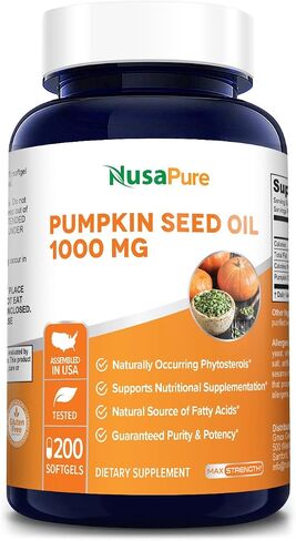NusaPure Pumpkin Seed Oil 1000mg 200 Softgel Capsules (Non-GMO, Gluten Free) Naturally Occurring Phytosterols* in Saudi Arabia