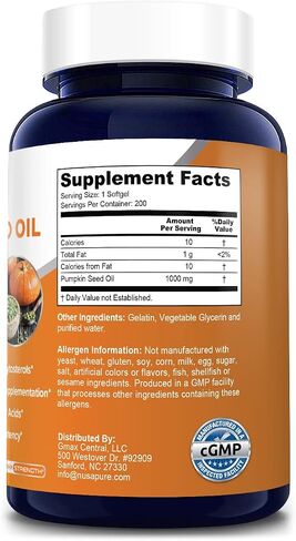 NusaPure Pumpkin Seed Oil 1000mg 200 Softgel Capsules (Non-GMO, Gluten Free) Naturally Occurring Phytosterols* in Saudi Arabia