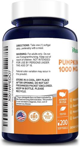 NusaPure Pumpkin Seed Oil 1000mg 200 Softgel Capsules (Non-GMO, Gluten Free) Naturally Occurring Phytosterols* in Saudi Arabia