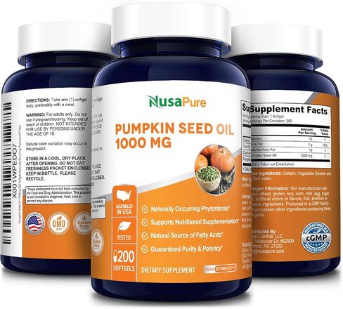 NusaPure Pumpkin Seed Oil 1000mg 200 Softgel Capsules (Non-GMO, Gluten Free) Naturally Occurring Phytosterols* in Saudi Arabia