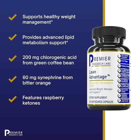 Premier Research Labs Lean Advantage - Features Green Coffee Bean Extract, Bitter Orange Extract & Raspberry - Supports Healthy Weight Management & Lean Body Mass - 90 Plant-Source Capsules in Saudi Arabia