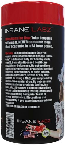 Insane Labz Insane Cutz حارق الدهون المكثف للرجال والنساء، مكمل حراري لفقدان الوزن مع مستخلص جذر الهندباء مدعوم بـ AMPiberry، مثبط الشهية - 45 وجبة يومية (45 كبسولة) in Kuwait