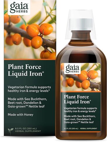 Gaia Herbs Plant Force Liquid Iron - Vegetarian Iron Supplement to Help Maintain Healthy Iron & Energy Levels - with Star Anise, Sea Buckthorn, Beet Root, Dandelion & Nettle - 8.5 Fl Oz (25 Servings) in Saudi Arabia