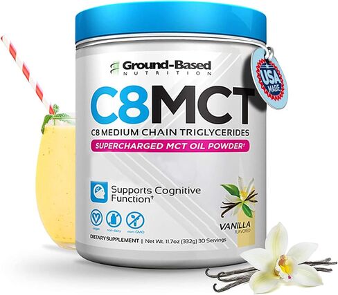 مسحوق زيت C8 MCT للتغذية الأرضية - مسحوق زيت MCT متوسط ​​السلسلة فائق الشحن - صديق للنباتيين، زيت C8 MCT مسحوق غير معدّل وراثيًا، كريمة قهوة MCT الكيتونية، بدون ستيفيا (الفانيليا) in Saudi Arabia