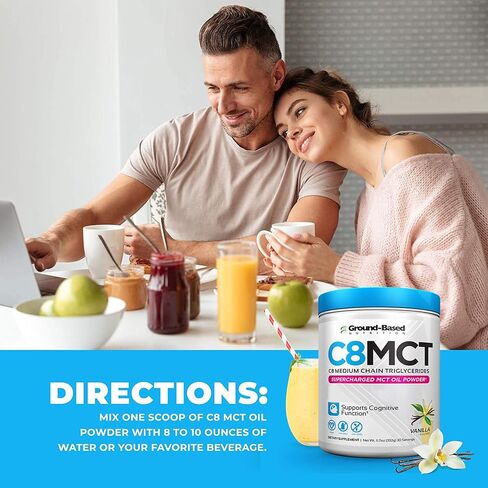 مسحوق زيت C8 MCT للتغذية الأرضية - مسحوق زيت MCT متوسط ​​السلسلة فائق الشحن - صديق للنباتيين، زيت C8 MCT مسحوق غير معدّل وراثيًا، كريمة قهوة MCT الكيتونية، بدون ستيفيا (الفانيليا) in Saudi Arabia