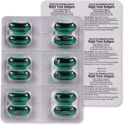 Amazon Basic Care Cold and Flu Relief, Daytime and Nighttime Combo Pack Softgels, Powerful Cold Medicine for Day and Night Multi-Symptom Relief, 48 Count(Pack of 1) in Saudi Arabia