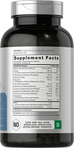 Multi Minerals Supplement | 250 Capsules | Iron Free | Daily Mineral Complex for Men and Women | Non-GMO & Gluten Free | by Horbaach in Saudi Arabia