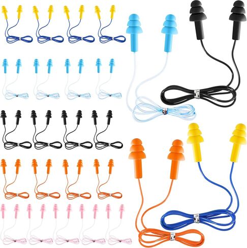 25 Pairs Corded Ear Plugs Silicone Waterproof Ear Plugs with Cords for Sleeping Snoring Swimming Shooting, Reusable Ear Plugs Noise Cancelling and Hearing Protection in Saudi Arabia