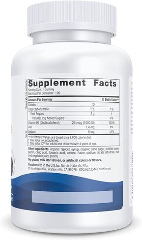 علكات فيتامين د3 من Nordic Naturals، التوت البري - 120 علكة - 1000 وحدة دولية فيتامين د3 - ​​مذاق رائع - عظام صحية، مزاج ووظيفة الجهاز المناعي - غير معدلة وراثيًا - 120 حصة in Kuwait