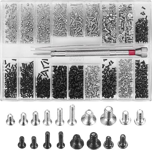 مجموعة براغي إصلاح النظارات الصغيرة، براغي ساعة شمسية صغيرة/صغيرة/صغيرة لإصلاح النظارات والساعات والمجوهرات والنظارات، 1260 قطعة، مع مفك براغي وملاقط in Kuwait