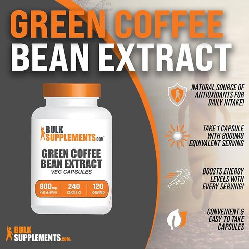 BULKSUPPLEMENTS.COM Green Coffee Bean Extract Capsules - Green Coffee Bean Supplements, Green Coffee Bean Capsules - Green Coffee Bean 8000mg, Vegan - 1 Capsule per Serving, 240 Veg Capsules in Saudi Arabia