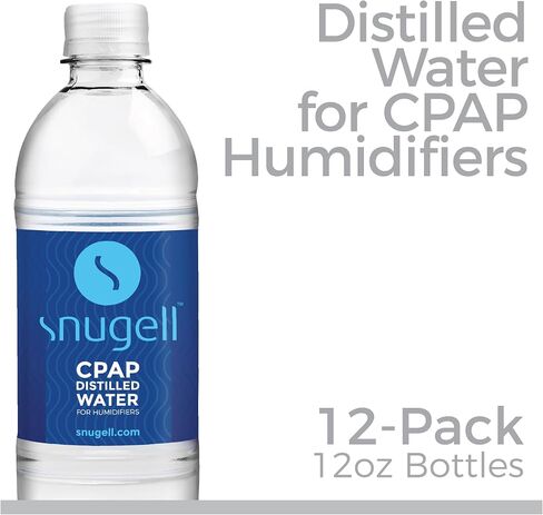ماء مقطر لمرطبات الرطوبة CPAP من Snugell™ | عبوة من 12 زجاجة سعة 355 مل H20 | ملائمة للسفر | 354 مل H2O | صنع في الولايات المتحدة الأمريكية in Kuwait